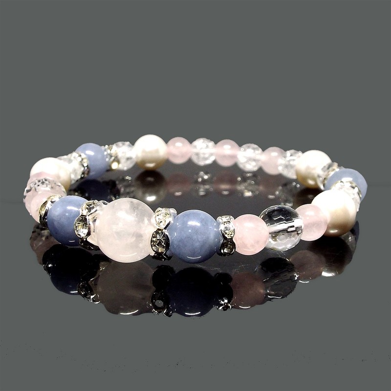 [SION] Natural Stone Power Stone Bracelet Rose Quartz Aquamarine Pearl,