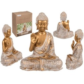 Out of the blue Gold Polyresin Buddha Figurine 16.5 x 10 x 21 cm in Gift Box