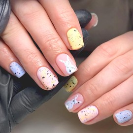 Easter Square Press on Nails Short Matte False Nail Kits with Cute Bunny Eggshell Rabbit Design Stick on Nails for Easter Gift Acrylic Fake Nails Sets for Women Girls 24pcs