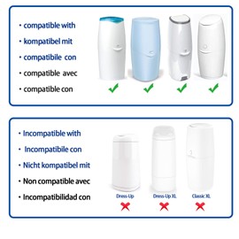 Mom's Aide 4 Refill Cassettes Compatible with Angelcare Nappy Bin & Litter Locker II, Not Compatible with Dress Up & Dress up XL & Classic XL