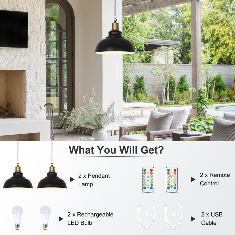 HMVPL Battery Operated Outdoor Chandelier for Gazebo, Rechargeable Outdoor Hanging