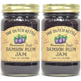 The Dutch Kettle Amish Homemade Style Damson Plum Jam 2-19 Oz. Jars All Natural Non-GMO No Preservatives