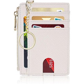 Slim Pocket Wallet, RFID Blocking Credit Card Holder Wallet with D-Shackle ID Window and Detachable keychain for Women (A-Beige) - Colour: A-Beige