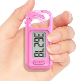3D Simple Walking Pedometer, Portable Carabiner Pedometer Pedometer Pedometer with Neck Leash for Seniors Men Women (Pink)