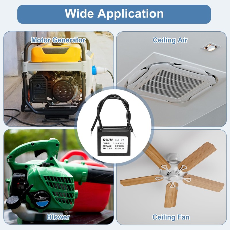 sourcing map CBB61 Capacitor, 2.5uF 450V 2-Wire Ceiling Fan Motor