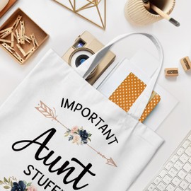 WAITPI Aunt Gifts Canvas Tote Bag, Important Aunt Stuff Gifts Tote Bag for Auntie from Nephew, Funny Floral Mother's Day Birthday Aesthetic Reusable Totes for Shopping stuffaunt