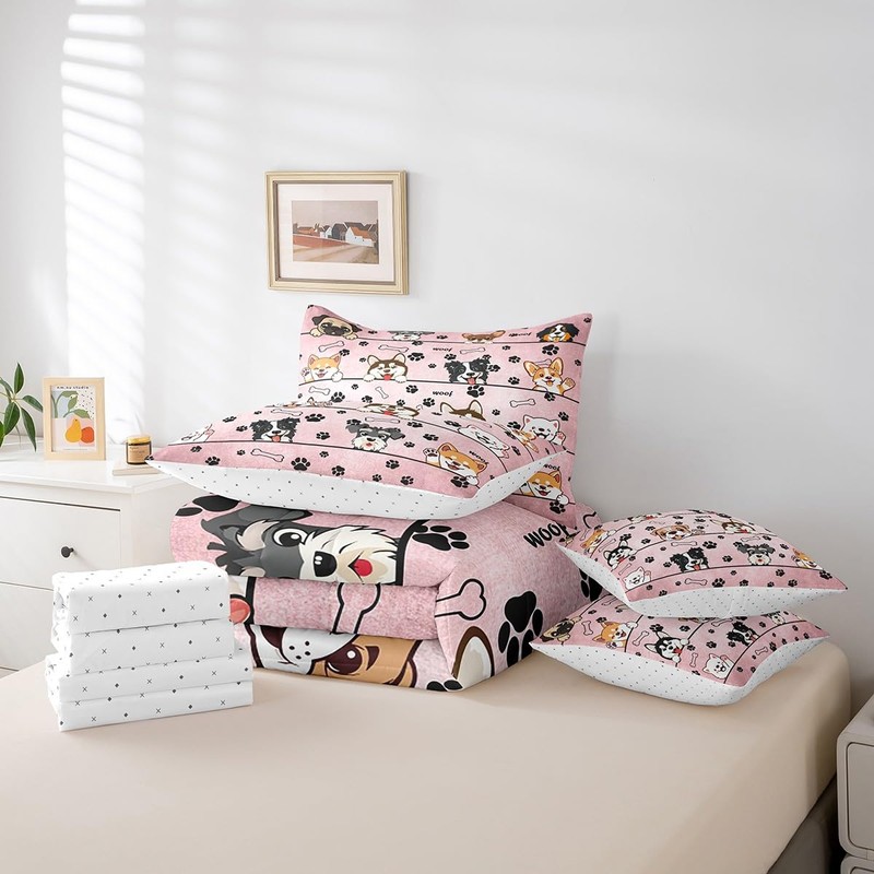Manfei Cute Dog Comforter Set in a Bag 7 Pieces