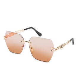 FEISEDY Women Trendy Rimless Sunglasses Metal Frame Diamond Cutting Lens B2567 (Gradient Orange)