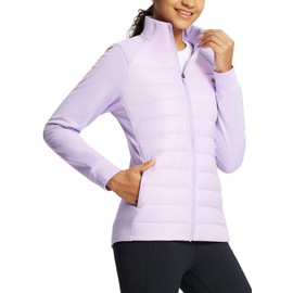 BALEAF Women's Insulated Running Jacket Thermal Hiking Hybrid Jacket Lightweight Water Resistant and Warm Coat With Zip Pockets Purple Rose L
