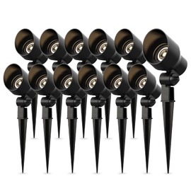 Malibu Low Voltage Landscape Spotlights 20W Halogen Spot Lights 12V AC 12PK Outdoor Black Landscape Lighting Kit with Spike Stakes and Connectors 145 Lumen for Garden Lawn
