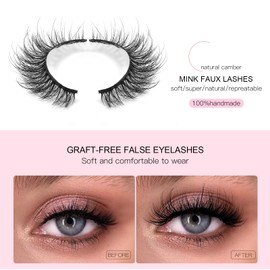 14 Pairs 6D False Eyelashes Fluffy Faux Mink D Curl Volume 17mm Fake Lashes Wispy Fluffy Natural Look Eye Lashes Strip Pack