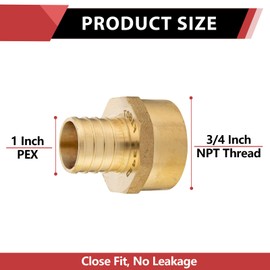(Pack of 2) EFIELD Pex 1" X 3/4" Female NPT Thread Adapter Barb Crimp Brass Fittings, ASTM F1807,(PEX1807047)