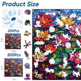 MYS A·U·R Puzzles for Adults 500 Pieces, Glass Lotus Wooden Puzzles, 5MM Thick Unique Shaped Flower Jigsaw Puzzles Birthday Gifts for Kids Family Game 15.9 * 15.9inch