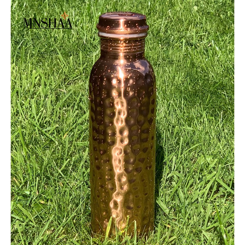 Mnshaa Pure Copper Hammered Water Bottle, Handmade Drinking Vessel Flask,