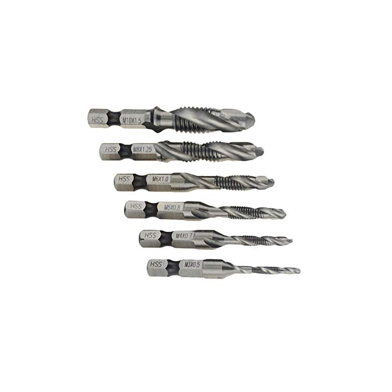 6pcs/set Tap Hex Shank Compound Taps Spiral Drill and Tapping