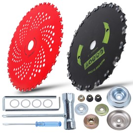 9" x 36 Teeth Carbide Tipped Blades & 9" x20T Carbon Steel Round Chainsaw Tooth Brush Blades with Universal Adapter Kit, fit for Brush Cutter, Trimmer, Weed Eater