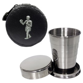 Knight 2oz Collapsible Drinking Cup with Leather Boxer Dog Case