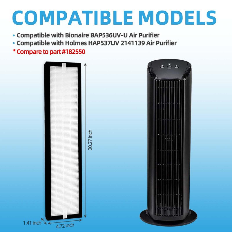 182550 Replacement Filter for Bionaire BAP536UV-U Air Purifier, Holmes HAP537UV