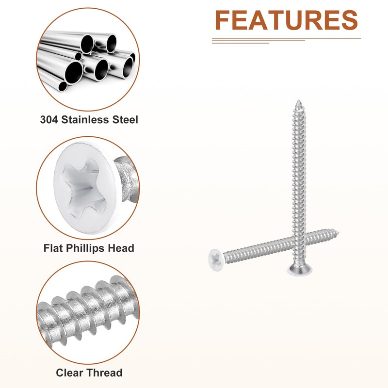 DTGN 50Pcs ST3.5x40mm Flat Head Wood Screws, 304 Stainless Steel