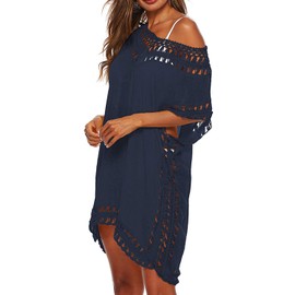 Cysincos - Traje de baño para mujer con abertura para cubrir el traje de baño de playa, marino, XXL