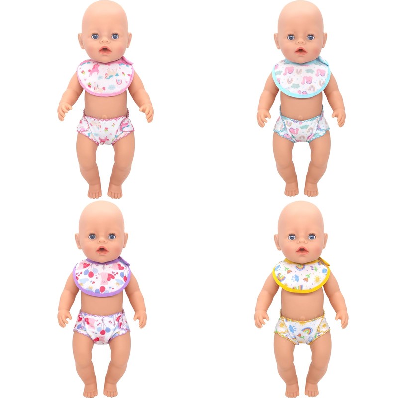 ZWOOS 8-Piece Doll Bib and Nappies for Baby Dolls, Cute