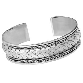 Women's Silver Bangle Bracelet - Fabulous 925 Sterling Silver Woven Cuff Bangle Bracelet for Women