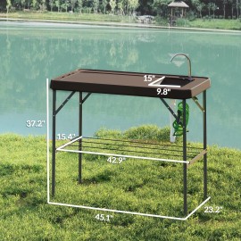 Outsunny Folding Fish Cleaning Table with Sink, Faucet, Sprayer, Tan