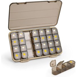 ROWNYEON ROWNYEON Pill Box Organiser 7 Day Weekly Pill Boxes 4 Times a Day,Portable Daily Tablet Organiser Pill Dispenser with 28 Copartments to Hold Vitamins, Cod Liver Oil, Supplements and Medication,Brown