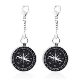 2-Piece Portable Compass with 2-Bar Key Ring, Pocket Navigation Tool, Outdoor Survival Prop for Adventure, Map Reading, Navigation and Orientation