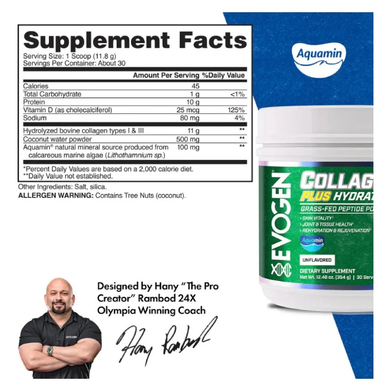 Evogen Collagen 30 Serv Colageno Hidrolizado Con Hidratacion Sabor Sin