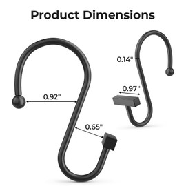 Bathway Shower Curtain Hooks, Black Shower Curtain Rings Rust Proof, 12PCS Shower Hooks for Shower Curtain, T-Bar Design Convenient Elegant Shower Curtain Hangers for Bathroom Kitchen Wardrobe