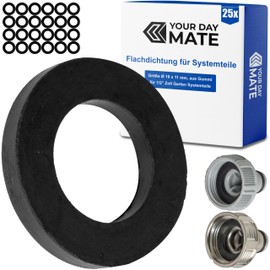 Replacement Flat Seal Set, 25 Pieces, for G 1/2 Inch Garden System Parts, Compatible with Gardena 21 mm Tap Connector, 18240, 18220 15273, Rubber, Diameter 19 x 11 mm, Repair Seal for 01120-00.600.01
