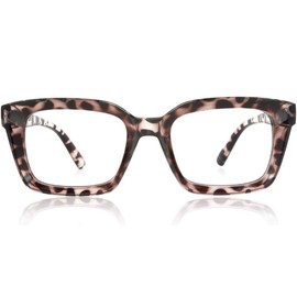 JiSoo Oversized Reading Glasses for Women 1.25, Stylish Designer Readers Large Frame with Spring Hinge, 1.25 Leopard Brown