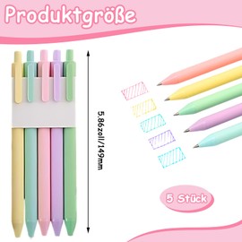 Pack of 5 Retractable Gel Pens, Cute Macaron Gel Pens with Coloured Ink, 0.5 mm Fine Tip Ballpoint Pen, Soft Touch Ink Pens for Diary, Notes, Office, School Supplies, Gifts