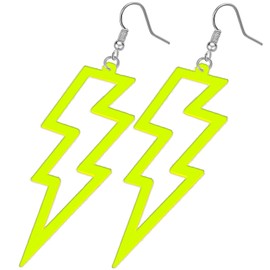 Lightning Bolt Dangle Earrings for Women 70s 80s Retro Drop Earrings Stainless Steel Hooks Funky Acrylic Flash Earrings for Party Festival Fancy Dress (8. Neon Yellow)