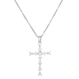 Yienate Crystal Cross Necklace Choker Gothic Pave Rhinestone Cross Crucifix Pendant Necklace Silver Tone Religious Cross Pendant Necklace Charm Jewellery for Women and Girls