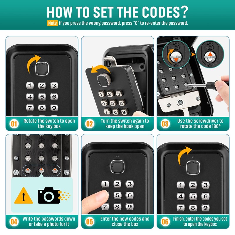 TEUEN Key Lock Box with Code, Waterproof Sturdy Wall Mount