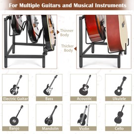 Bikoney Guitar Stand 5-Tier for Acoustic, Electric Guitar, Bass, Guitar Rack Holder Floor Adjustable for Multiple Guitars, Guitar Amp Accessories, Guitar Holder Display for Music Room Home Studio