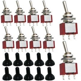Mini Toggle Switch, Dujelixa Single Sided Reset Switch AC125V 6A (250V/3A) Electronics 3 Pin 2 Position 6mm Panel Cutout MTS-112 Momentary Switch SPDT with Waterproof M6 Cap (Pack of 10)