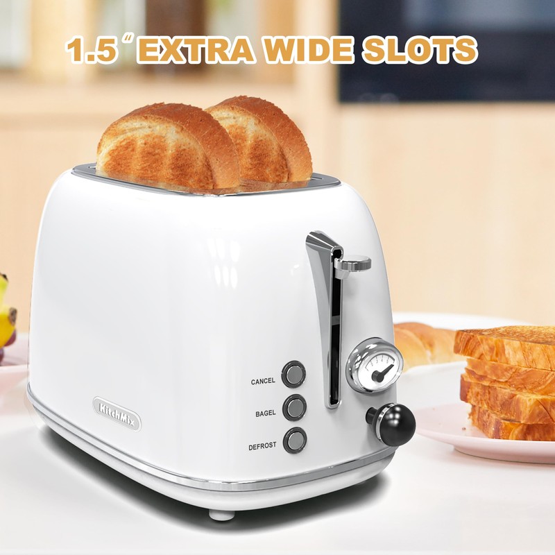 Toaster 2 slice,Retro Stainless Steel Toaster with 6 Settings, 1.5