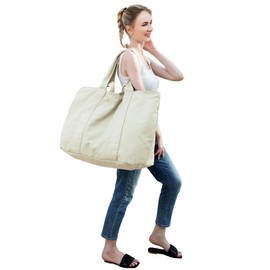 Bagelite 27'' 60L Large Canvas Tote Bag, Extra Large Tote Bag for Women, Oversized Tote Bag, Overnight Bags for Women Travel Black Beige