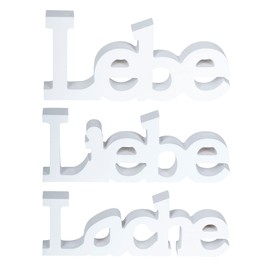 levandeo Set of 3 Wooden Lettering "Lebe Liebe Lach" White Stand Decorative Table Decoration Letters Decoration