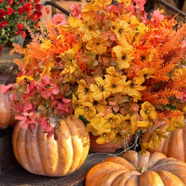 Fanfantoey Artificial Fall Flowers Plants for Outdoor Indoor Decoration, 16 Bundles Fake Fall Silk Flowers UV Resistant, Look Real Faux Daisy for Front Door Porch Patio Yard Balcony Autumn Decor