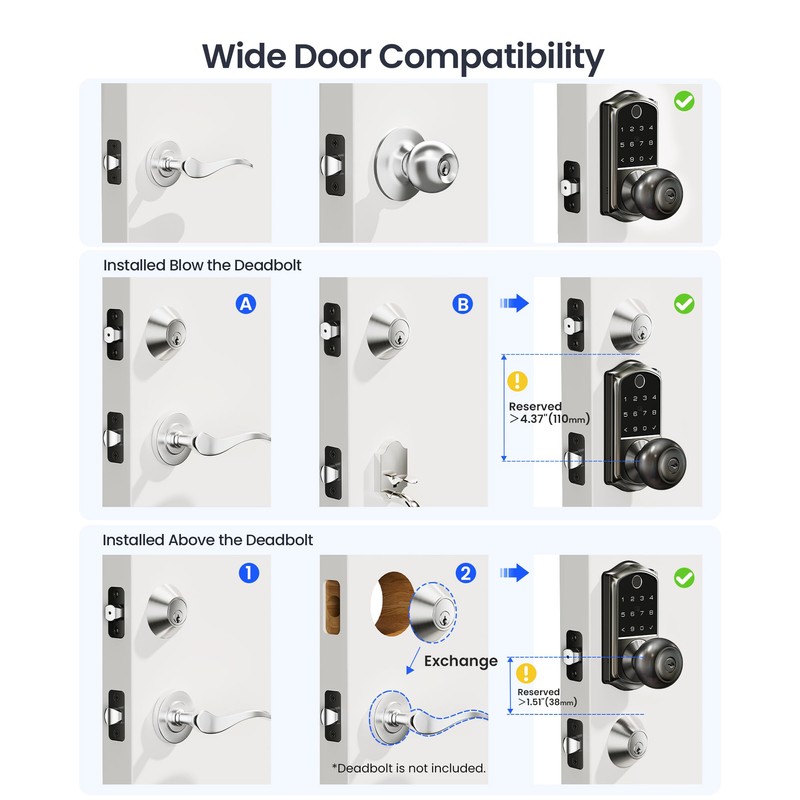 Veise VE018 Smart Knob Handle Lock - Fingerprint, App Control,