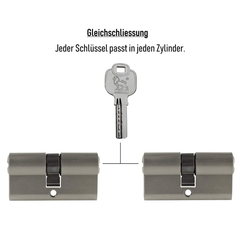 2x Profile Cylinder 60 mm 30/30 Keyed Alike Emergency and