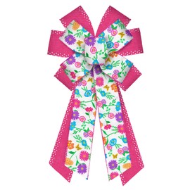 ABTOLS Large Spring Bows for Wreath, Pink Dot Wreath Bows Idyllic Bows for Front Door, Spring Colorful Floral Burlap Ornament Tree Topper Bows for Spring Indoor Outdoor Decor