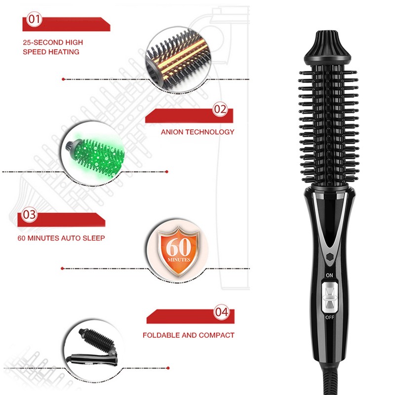 Ceramic Tourmaline Foldable Anion Hair Brush Curler Hair Curling Iron