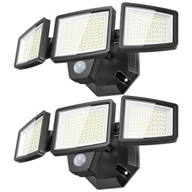 PURICH LED Security Lights Motion Sensor Outdoor Lights, 5000K Daylight, IP65 Waterproof, Dusk to Dawn, 3-Head Motion Detected Flood Light for Garage, Yard, Porch, 2Pack