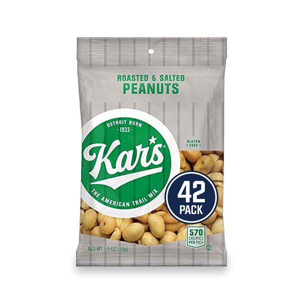 Kar's Nuts Roasted & Salted Peanuts Snacks - Gluten Free, Bulk Pack of 3.5 oz Individual Packs (Pack of 42)
