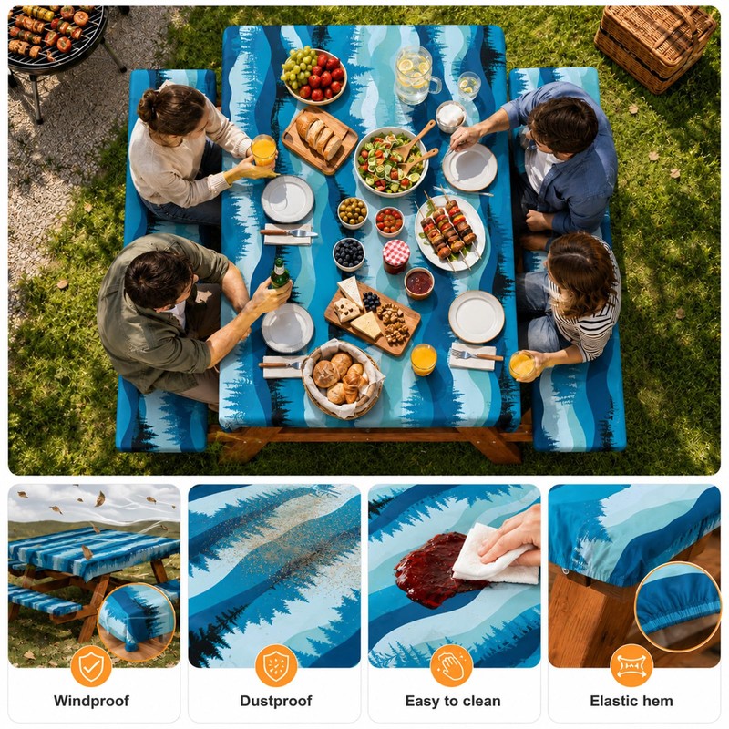 Emwwat Picnic Table Cover with Bench Covers, Waterproof Elastic Corner